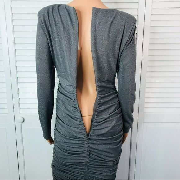 BARDOT Lorena Metallic V-Neck Long Sleeve Body-Con Dress Size M *NEW*