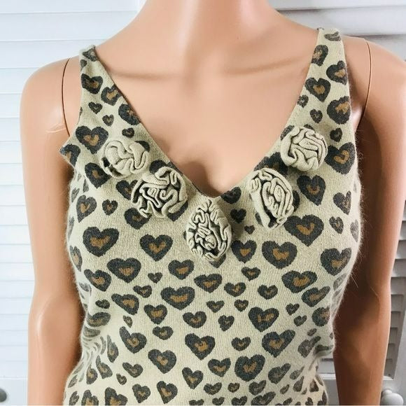 MODA INTERNATIONAL Brown Heart Print Sleeveless Sweater Size S