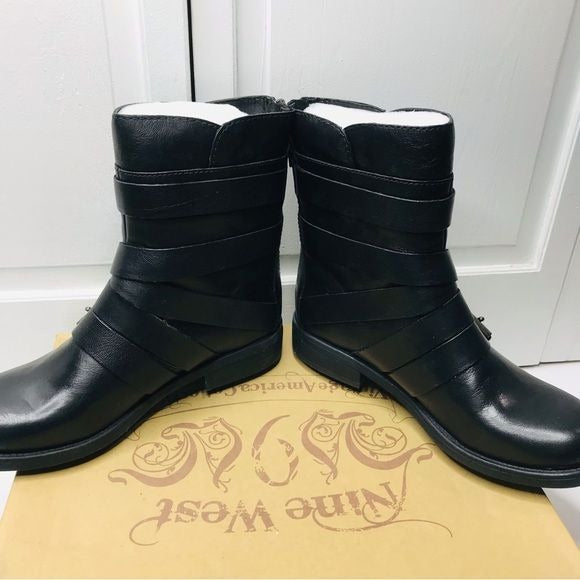NINE WEST Fargo Black Leather Boots Size 9 *NEW*