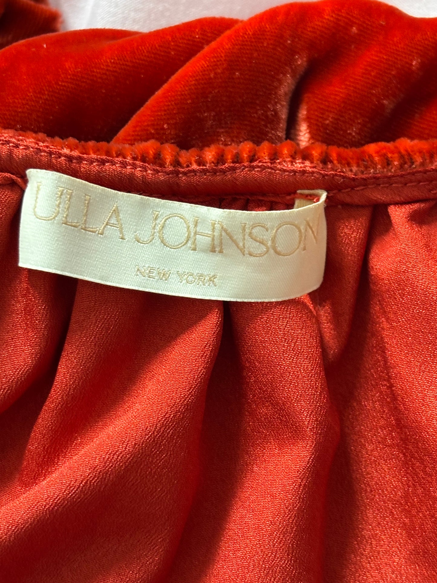 ULLA JOHNSON Zariah Silk Velvet Mini Dress in Rust Size 10