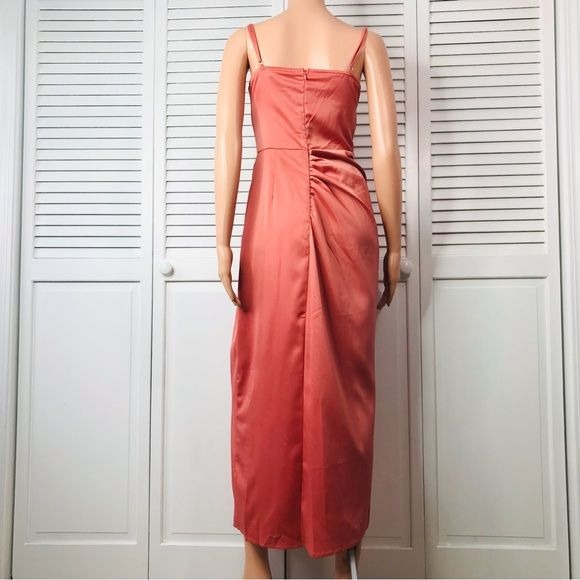 PRETTY LITTLE THING Coral Satin Midaxi Dress Size 6 *NEW*