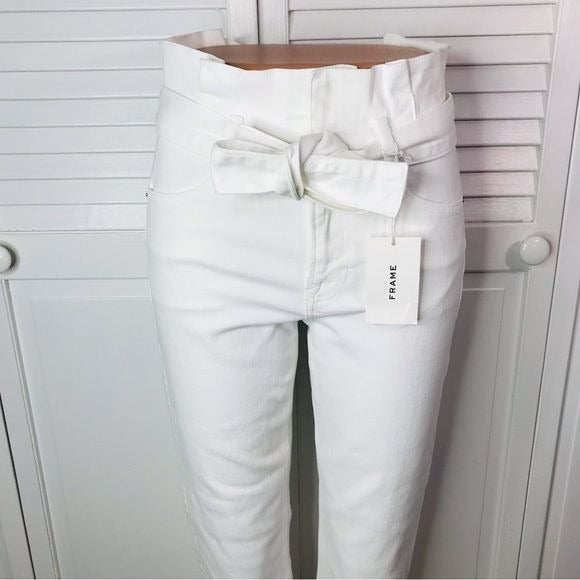 *NEW* FRAME Belted Pleated Pegged Blanc Jeans Size 24