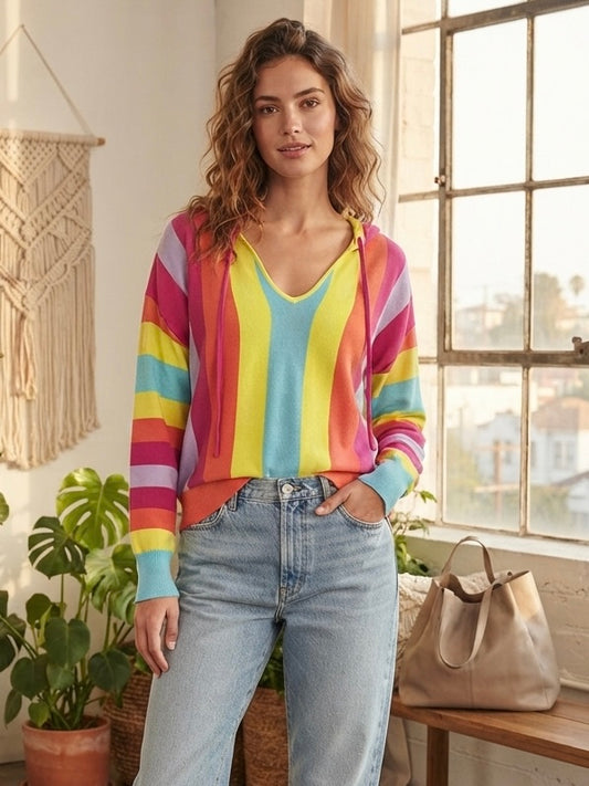 APNY Striped Knit Multicolor Hoodie Sweater Size Medium