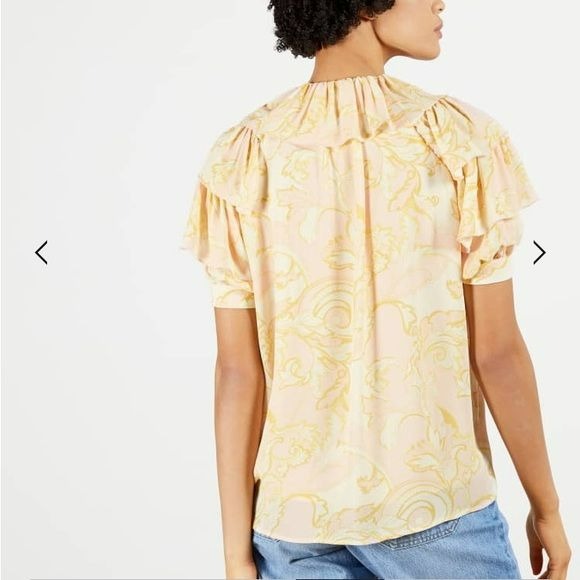 TED BAKER Frisis MIB Frill Yellow Paisley Printed Top Size 0 *NEW*