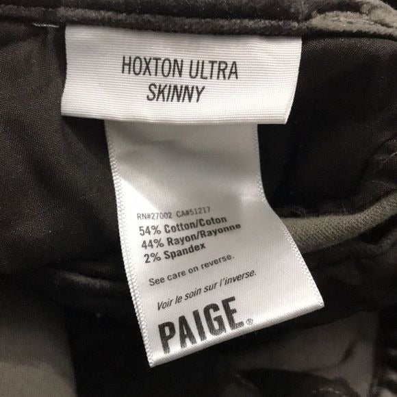 PAIGE Hoxton Ultra Skinny Green Pants Size 29