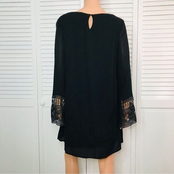 COAST Black Bell Sleeve Lace Detail Cuff Dress Size S