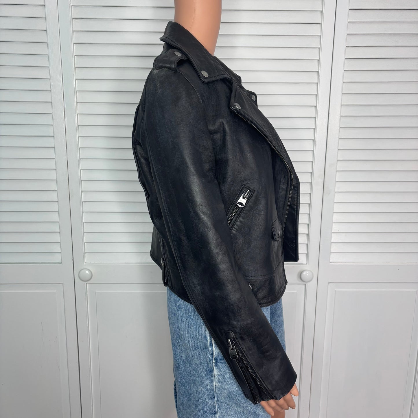 MACKAGE Genuine Lambskin Black Leather Moto Jacket Size Medium