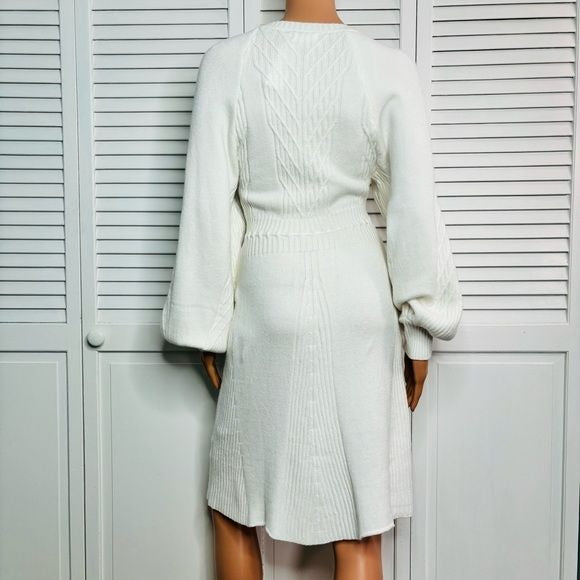*NEW* BLUIVY Ivory Square Neck Cable Knit Sweater Dress Size L