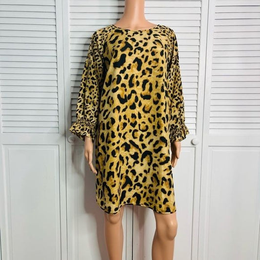 CROWN & IVY Animal Print Long Sleeve Dress Size 14