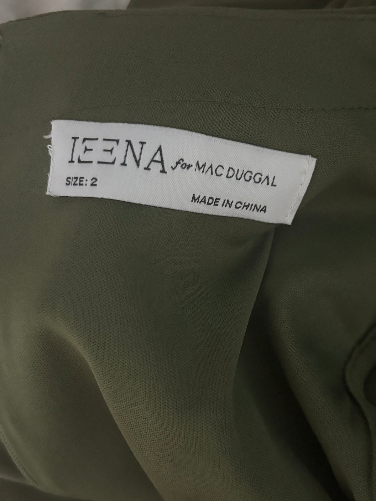 NEW Ieena for MAC DUGGAL Olive Green Flounce Sleeve Midi Dress Size 2