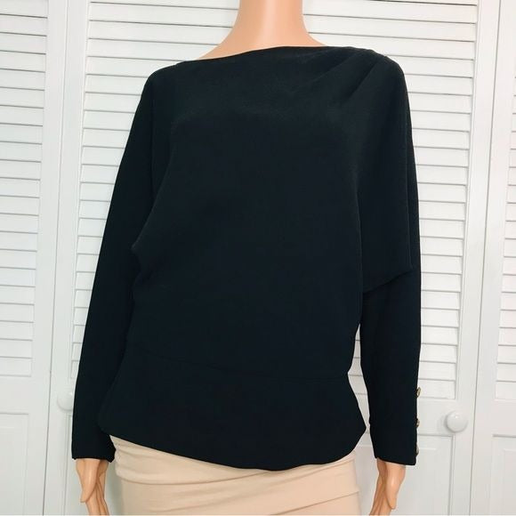 TARA JARMON Tom Crepe Black Top Size M