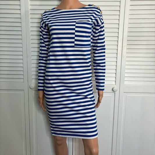LAUREN RALPH LAUREN Blue White Striped Cotton T-Shirt Dress Size XS