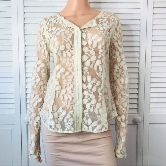 RACHEL RACHEL ROY Ivory V-Neck Button Down Sheer Blouse Size 10