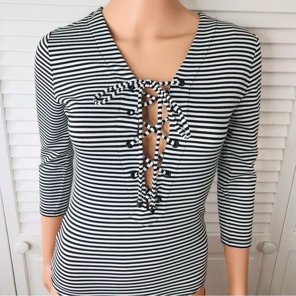 KENDALL + KYLIE Striped Bodysuit Size S *NEW*