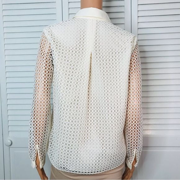 JOIE Merredin Ivory Mesh Button Down Blouse Size M