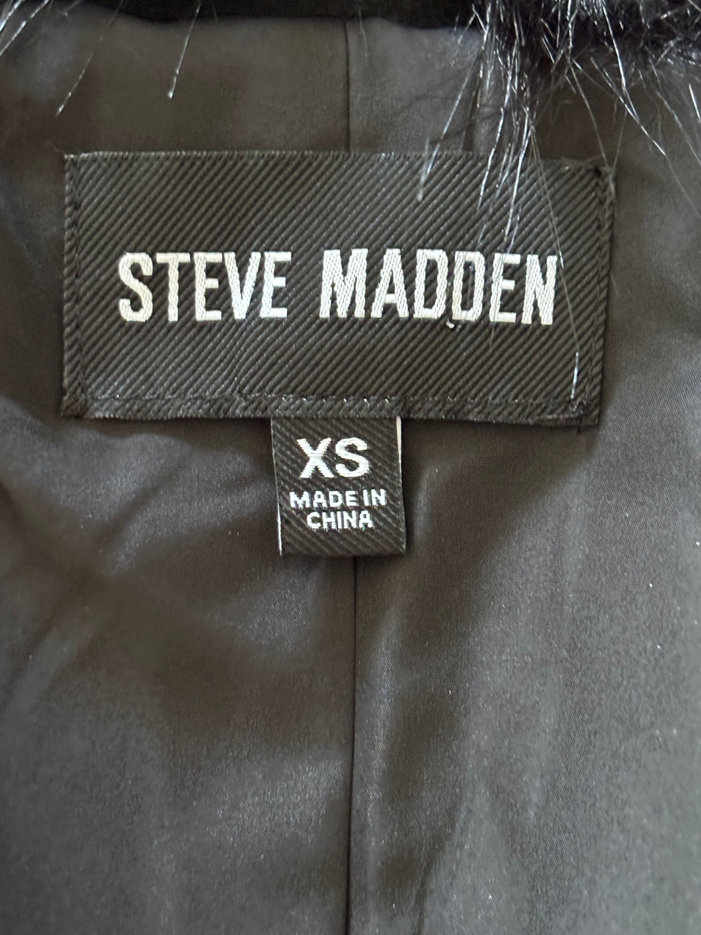 STEVE MADDEN Princee Faux Fur Collar Wool Blend Coat in Black Size XS