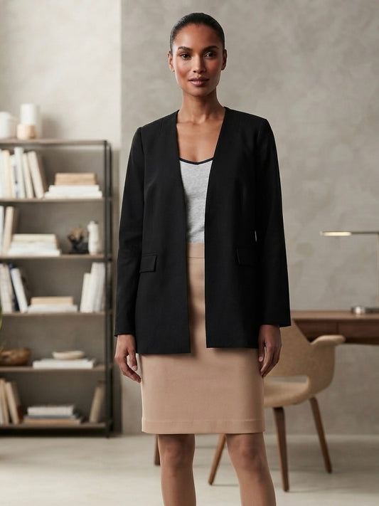 New BANANA REPUBLIC Black Collarless Open-Front Blazer Size 6