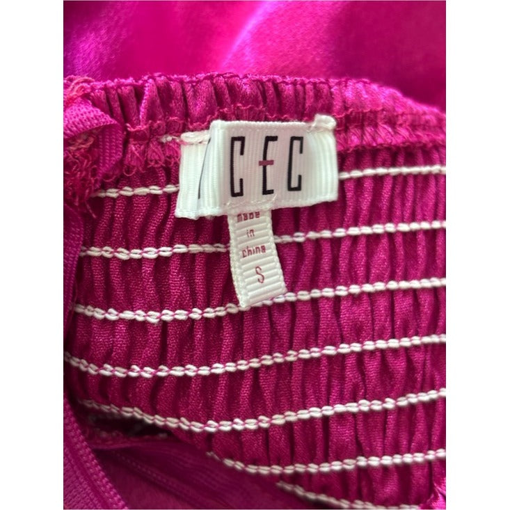 TCEC Magenta Hot Pink Satin Puff Sleeve Babydoll Mini Dress Size Small