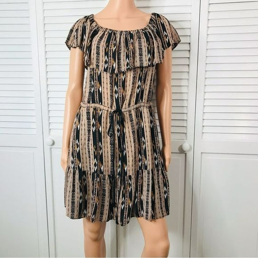 DV DOLCE VITA Lucero Peasant Aztec Print Off The Shoulder Dress Size M