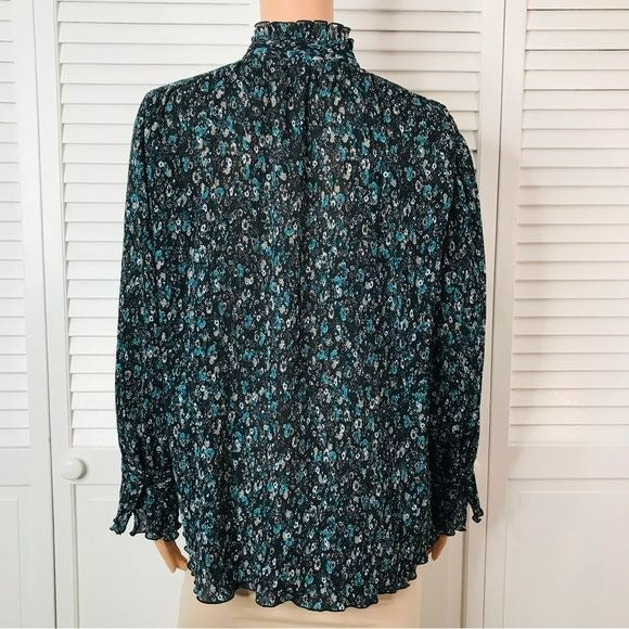 ZARA Blue Ditsy Floral Ruffle Blouse Size XS