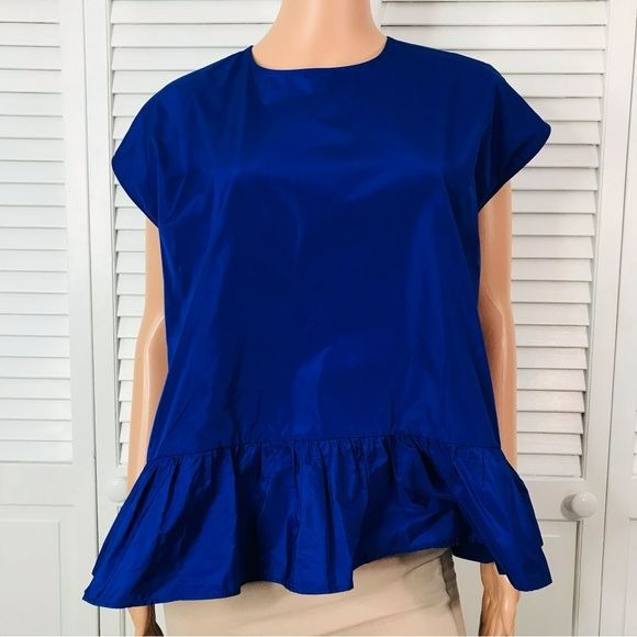 PSOPHIA Cobalt Taffeta Peplum Ruffle Hem Top Size L *NEW*