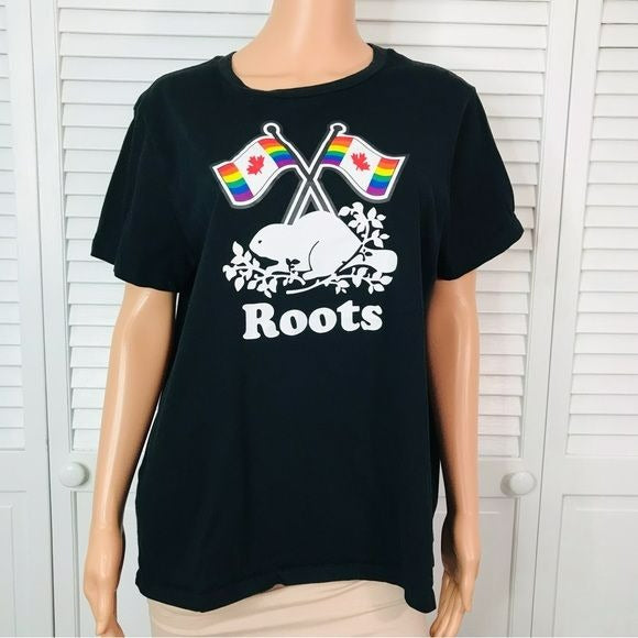 ROOTS Black Cotton Short Sleeve Shirt Size XL