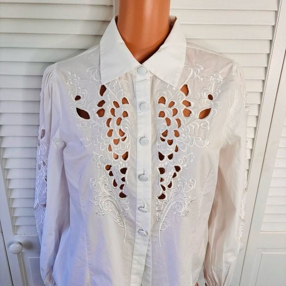 *NEW* MUCHE ET MUCHETTE White Lois Cutwork Button Down Blouse Size S/M