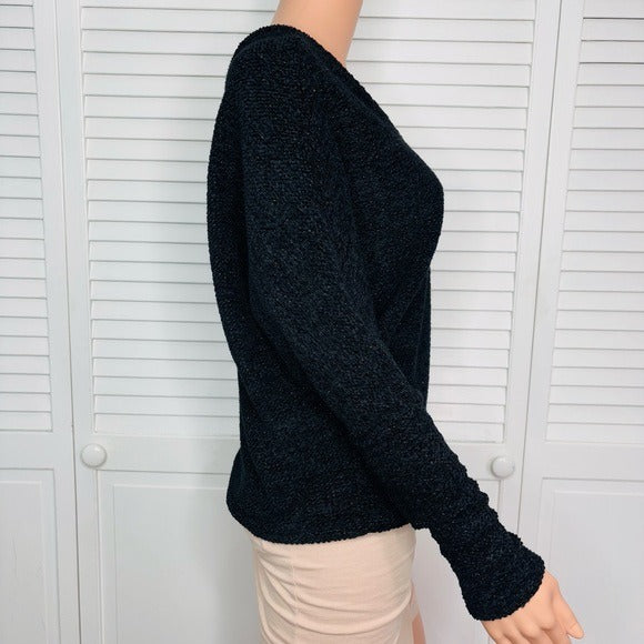 NEW WHITE HOUSE BLACK MARKET V-Neck Chenille Pullover in Black and Gold Size Small