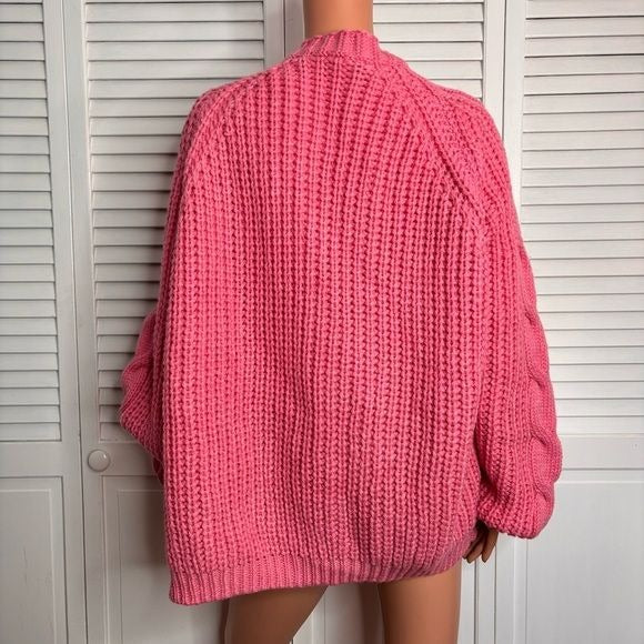 LINE & DOT Pink Cable Knit Open Front Oversized Cardigan Size Medium