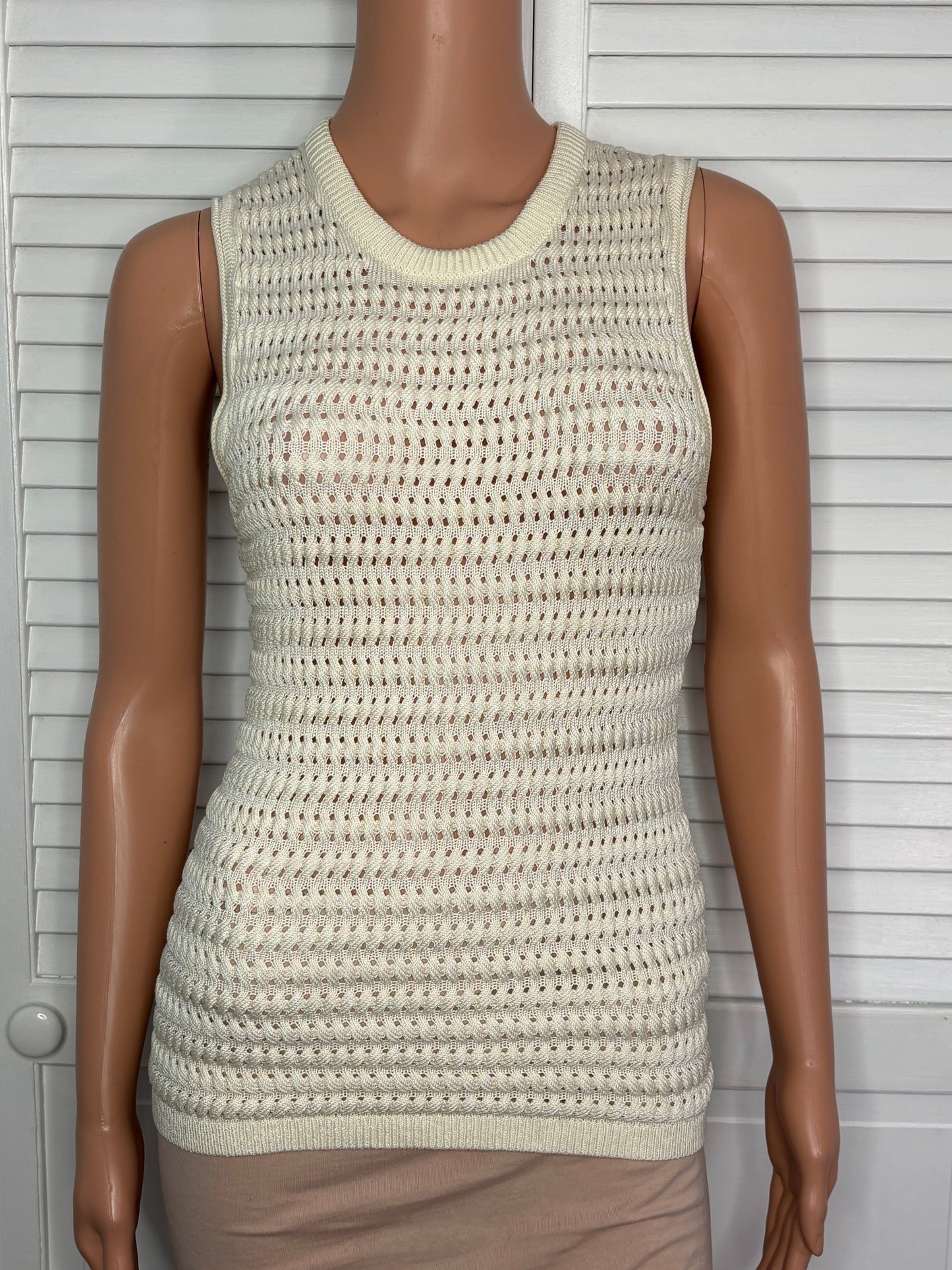 THEORY Cheri Textured Pointelle Knit Tank Top in Ivory Size Small