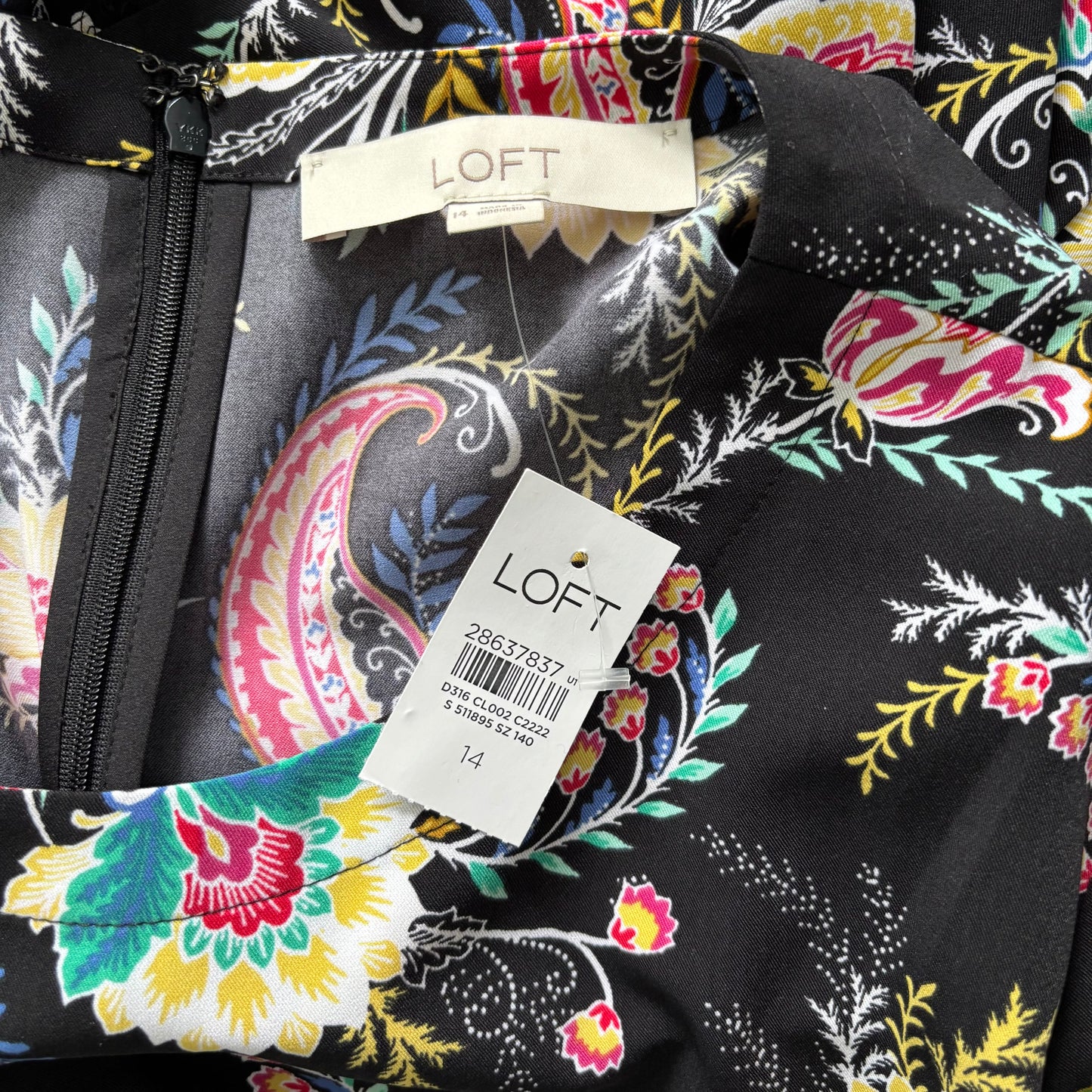 New LOFT Paisley Floral Long Sleeve Shift Dress Size 14