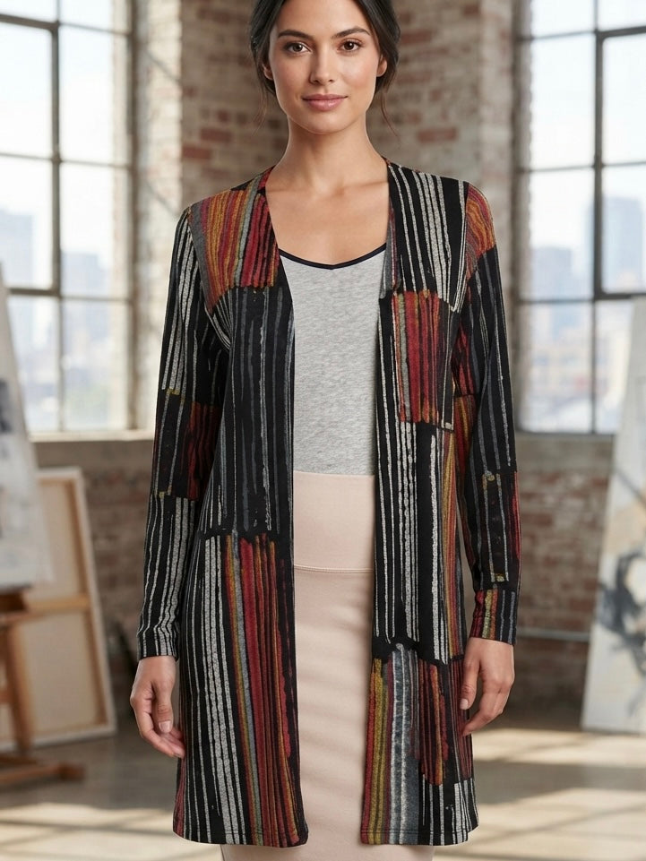 SOFT WORKS Multicolor Open Front Striped Cardigan Size Small