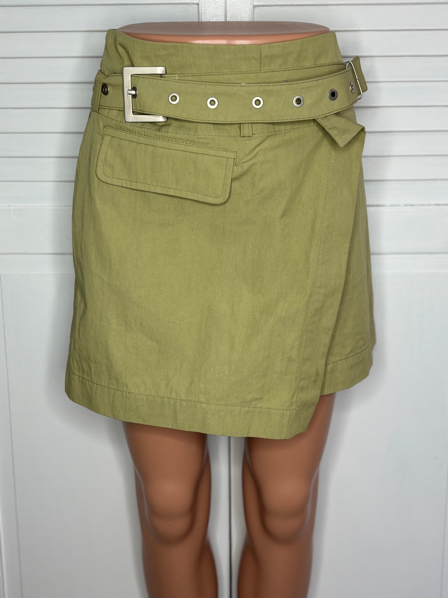 NOCTURNE Olive Green Belted Utility Skort Size Large