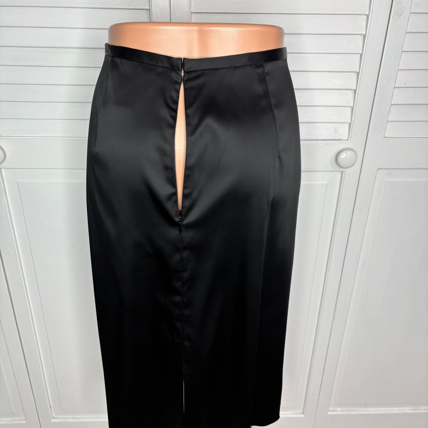 VICTOR COSTA Vintage Black Satin Midi Pencil Skirt Size 14
