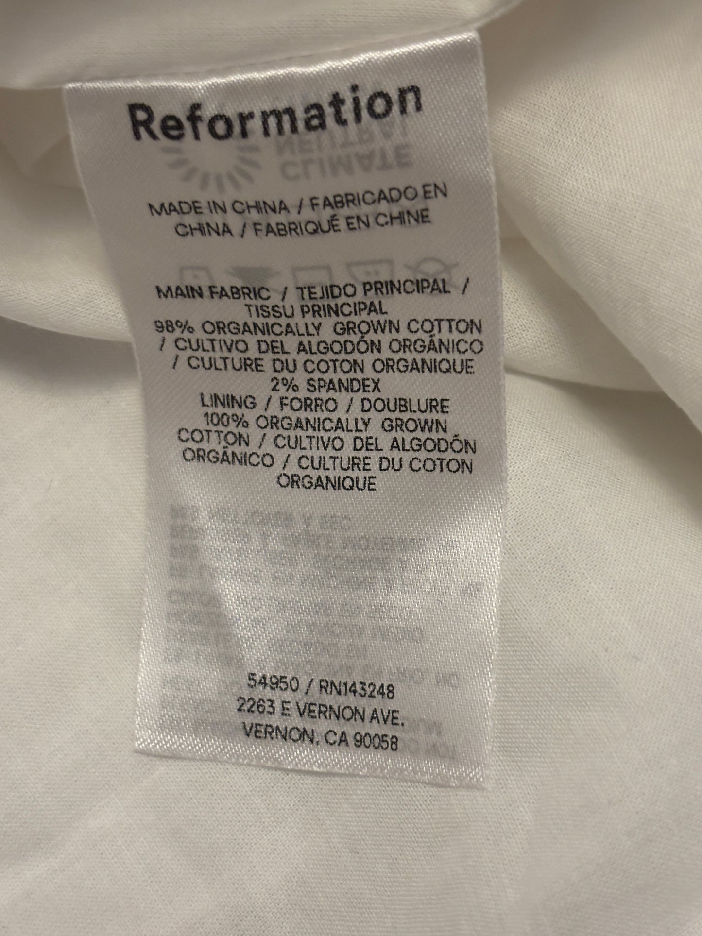 REFORMATION Stormi White Organic Cotton Midi Dress Size 10