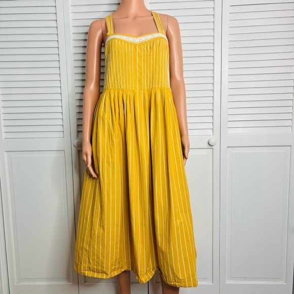 THE GREAT Yellow Striped Hourglass The Laurel Dress Size 2