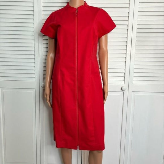 LAFAYETTE 148 Red Brenda Mandarin Collar Short Sleeve Sheath Dress Size 10