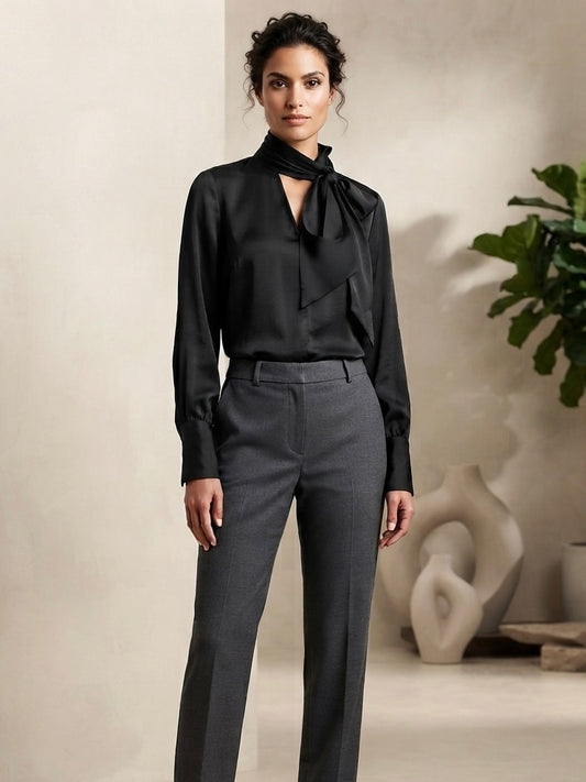 New BANANA REPUBLIC Black Scarf Neck Long Blouse Size Small
