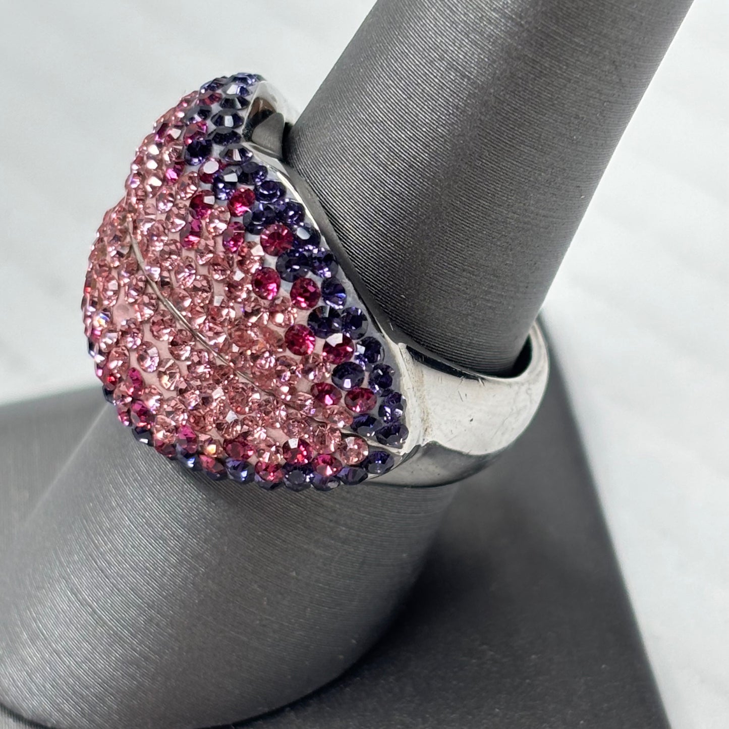 Sterling Silver Ombré Pave Lips Cocktail Ring Size 8