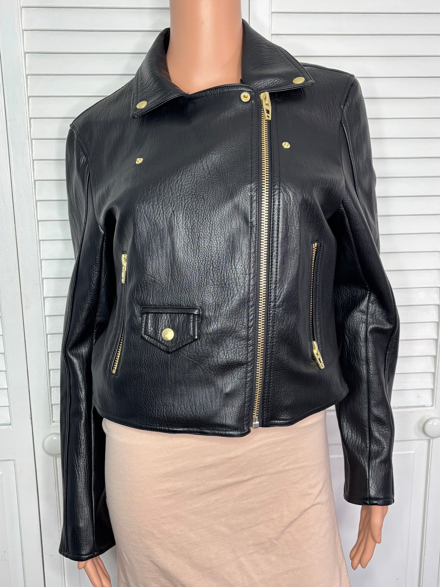 BLANKNYC Black Faux Leather Moto Jacket Gold Hardware Onyx Size Medium