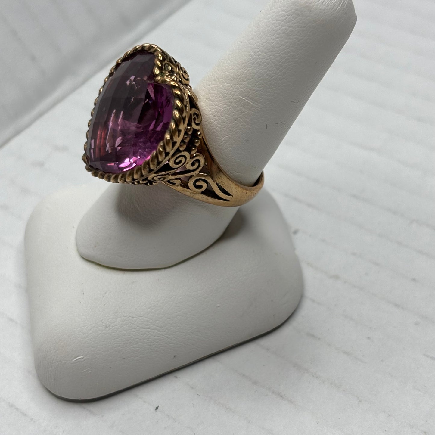 SAJEN Vintage Artisan Heart Amethyst Statement Ring Size 8