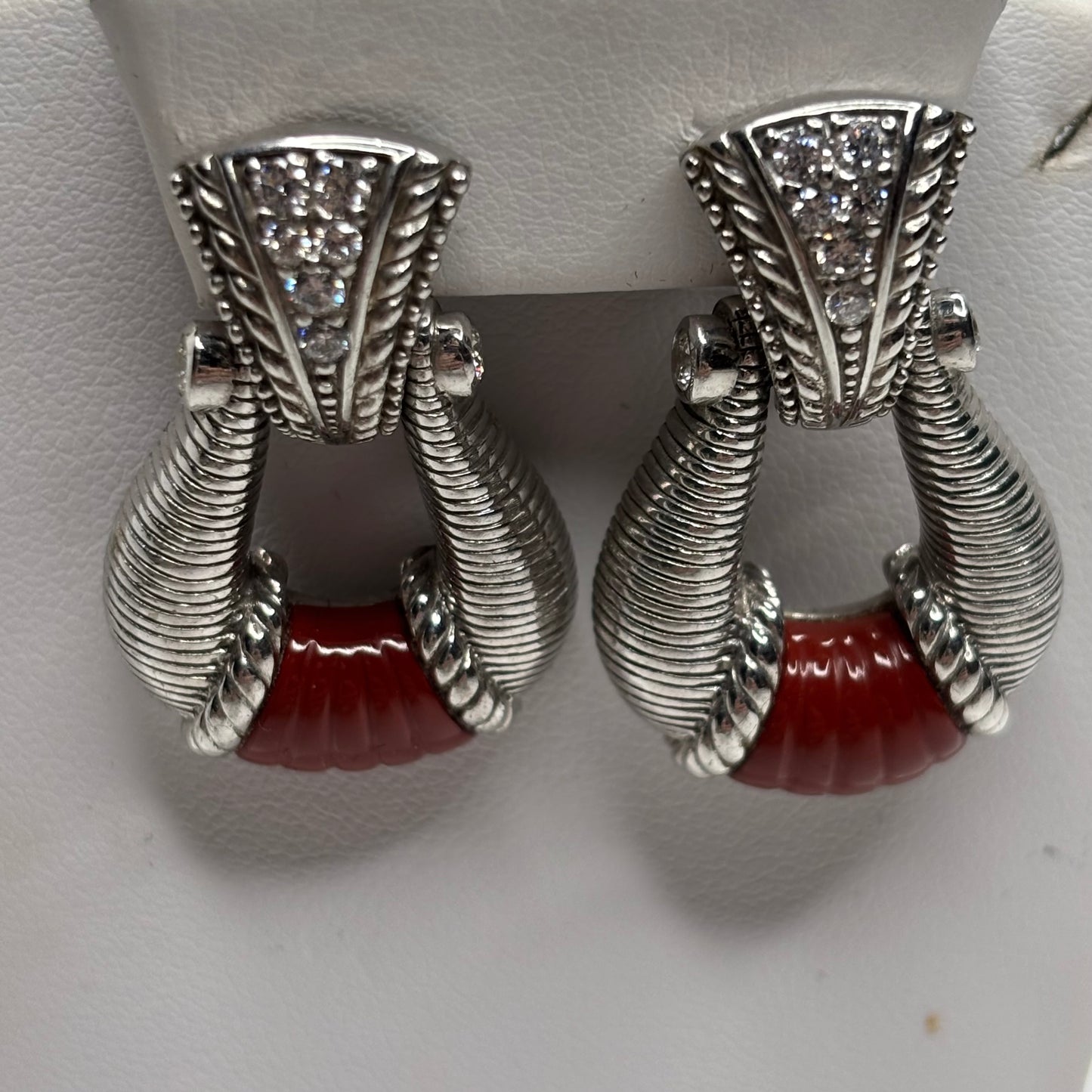 JUDITH RIPKA Sterling Silver Red Jasper CZ Isola Earrings
