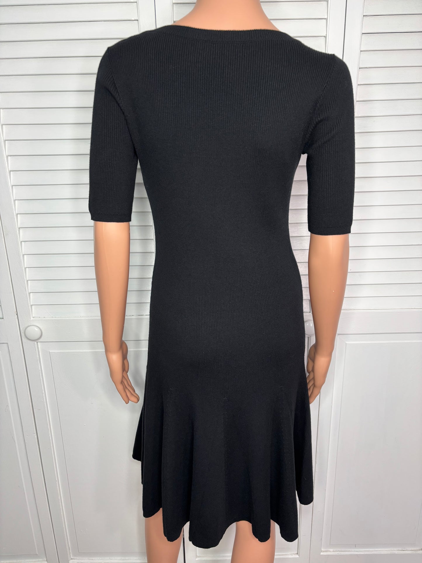 RALPH LAUREN Black Rib-Knit Fit-and-Flare Dress Size XS