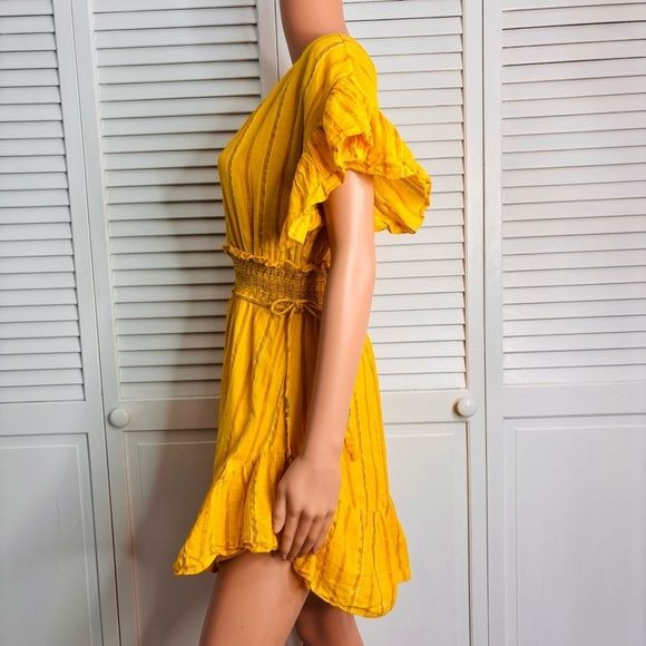 SAYLOR Adrianne Ruffle-Sleeve Yarn Dye Stripe Mini Dress Size S