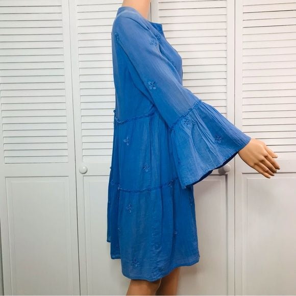 ASPIGA Blue V-Neck Bell Sleeve Dress Size Medium