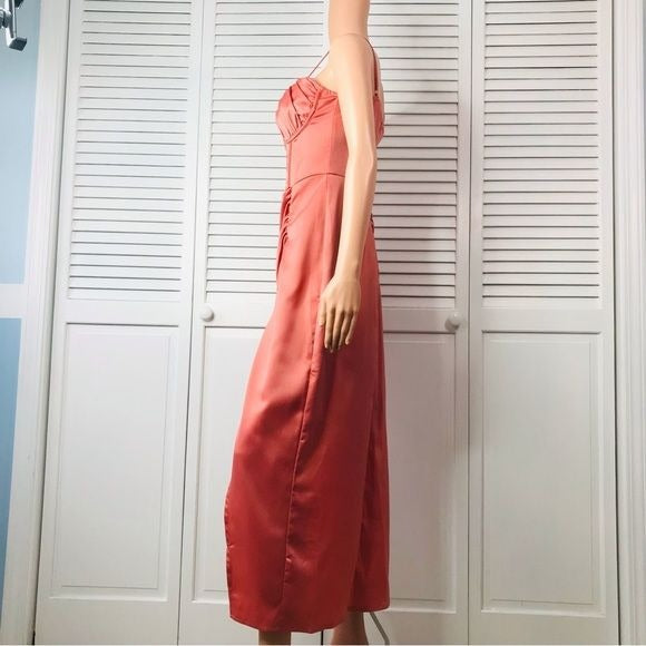 PRETTY LITTLE THING Coral Satin Midaxi Dress Size 6 *NEW*