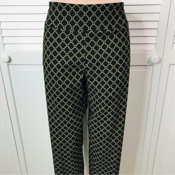 *NEW* ZAC & RACHEL Black Gold Chain Print The Ultimate Fit Pull On Pants Size 10