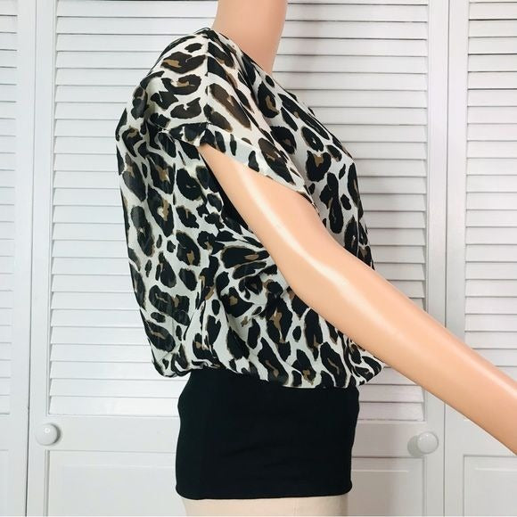 *NEW* JOSEPH A. Velvet Leopard Semi Sheer Dolman Sleeve Blouse Size S