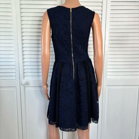 ABS Allen Schwartz Navy Blue Lace Sleeveless Fit & Flare Dress Size 6