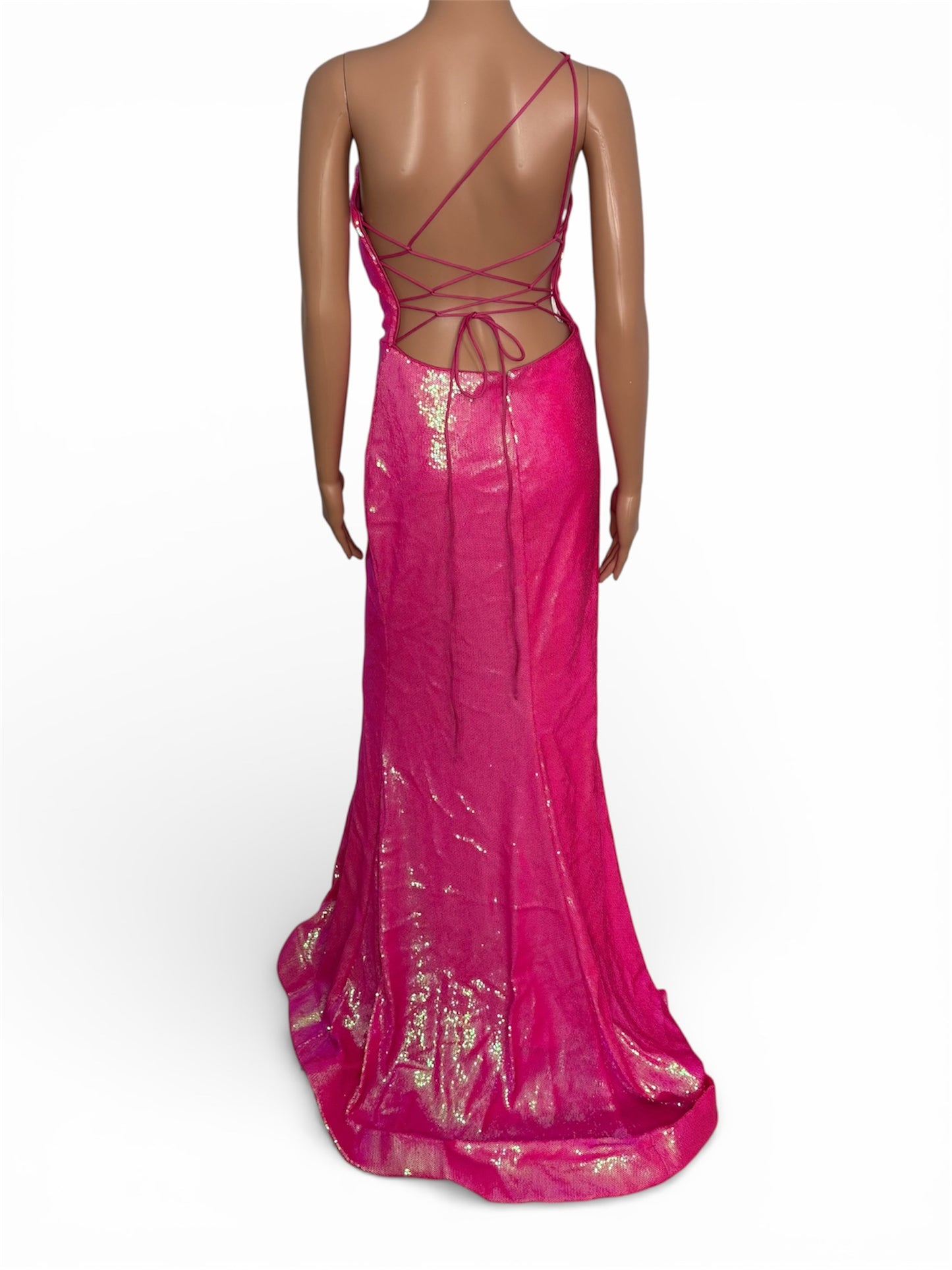 New TIFFANY DESIGNS Pink One-Shoulder Sequin Gown Size 6